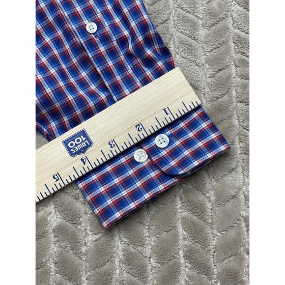 Charles Tyrwhitt Mens L Blue Plaid Weekend Non-Iron Classic Fit Shirt - Picture 6 of 12